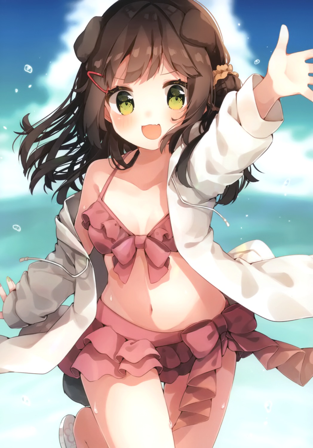 animal_ears bikini cleavage inumimi open_shirt pirori_kingdom pirorikin swimsuits