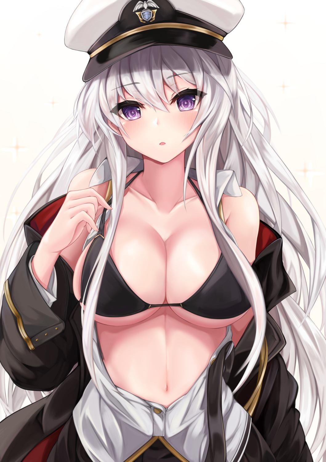 azur_lane bikini_top enterprise_(azur_lane) open_shirt ryara_vivi swimsuits underboob uniform