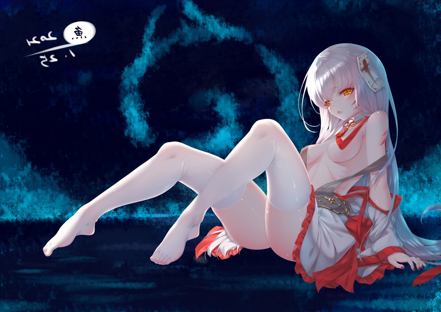 breasts feet no_bra open_shirt seelehan skirt_lift thighhighs