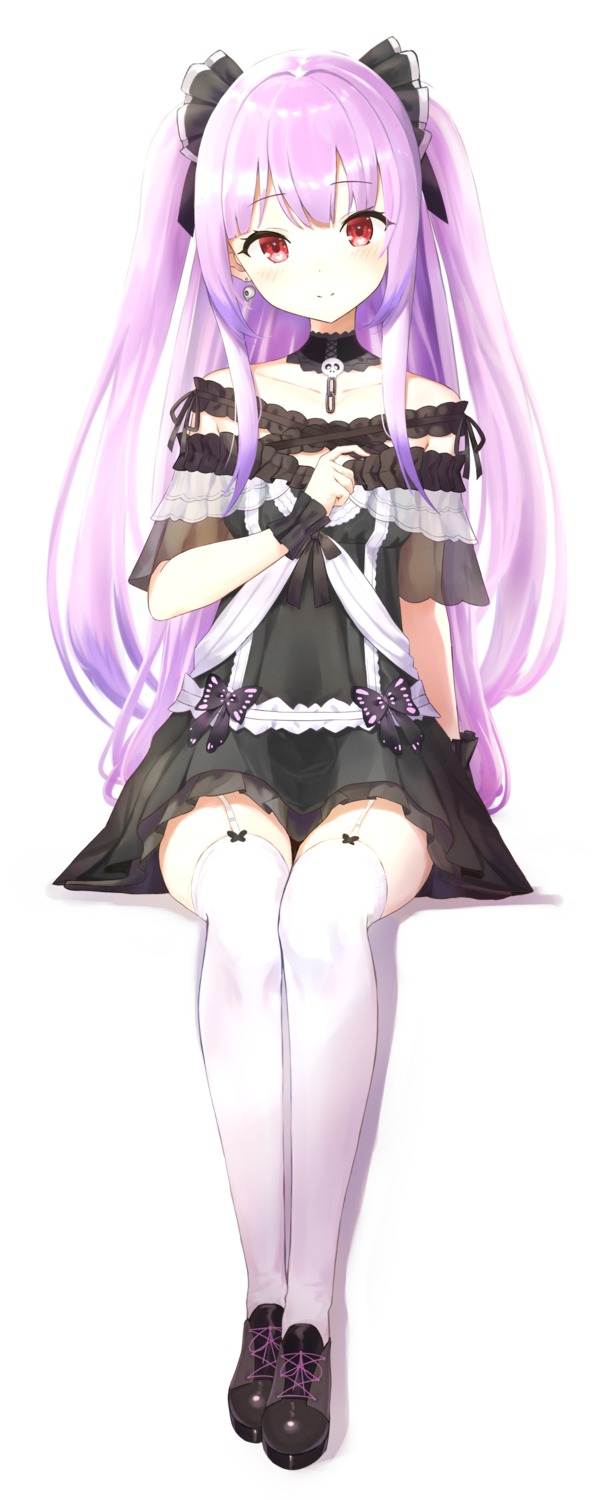 breast_hold gothic_lolita hololive hujinoyume lolita_fashion see_through skirt_lift stockings thighhighs uruha_rushia