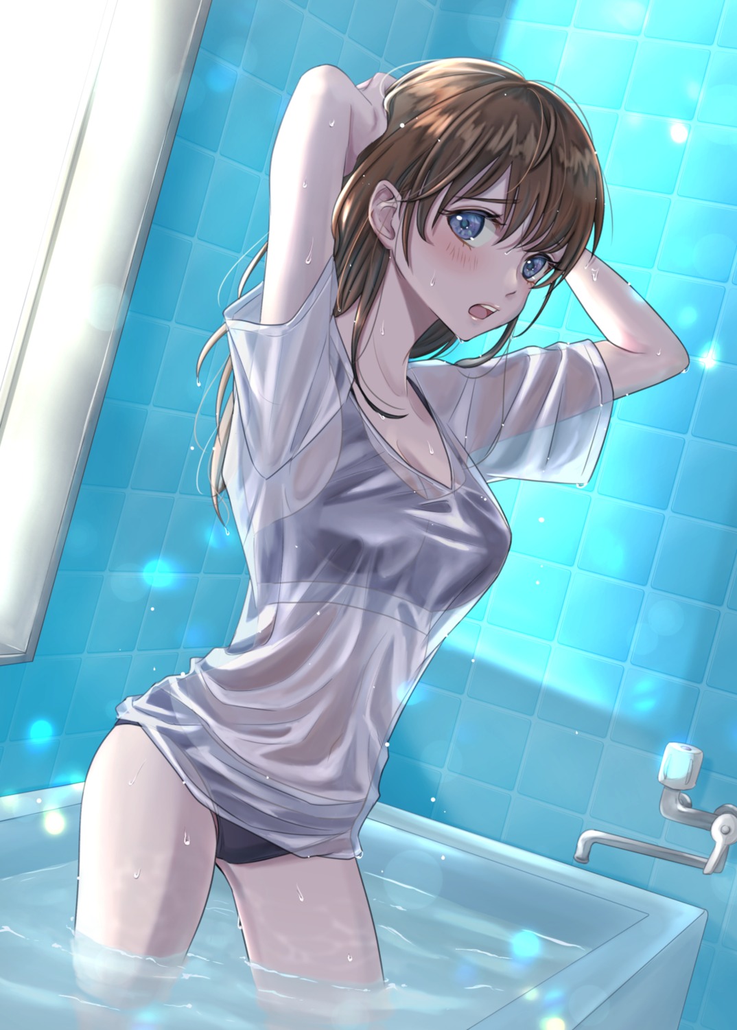 bra cleavage kubota_mifuyu pantsu see_through wet wet_clothes