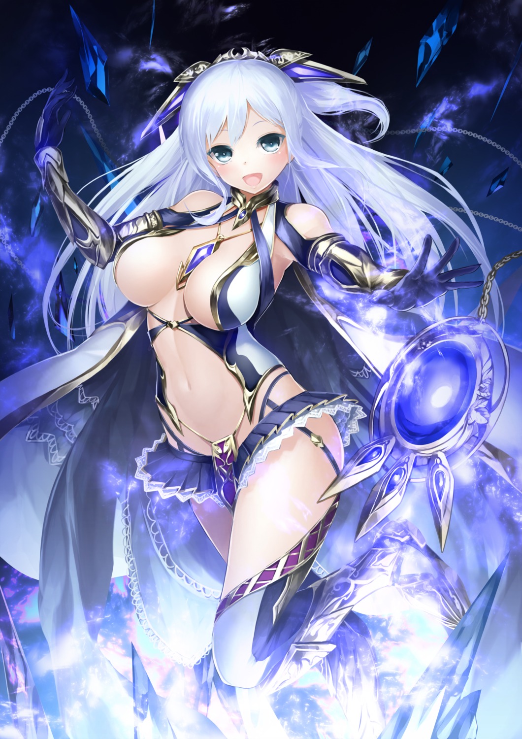 armor cleavage no_bra solru stockings thighhighs weapon