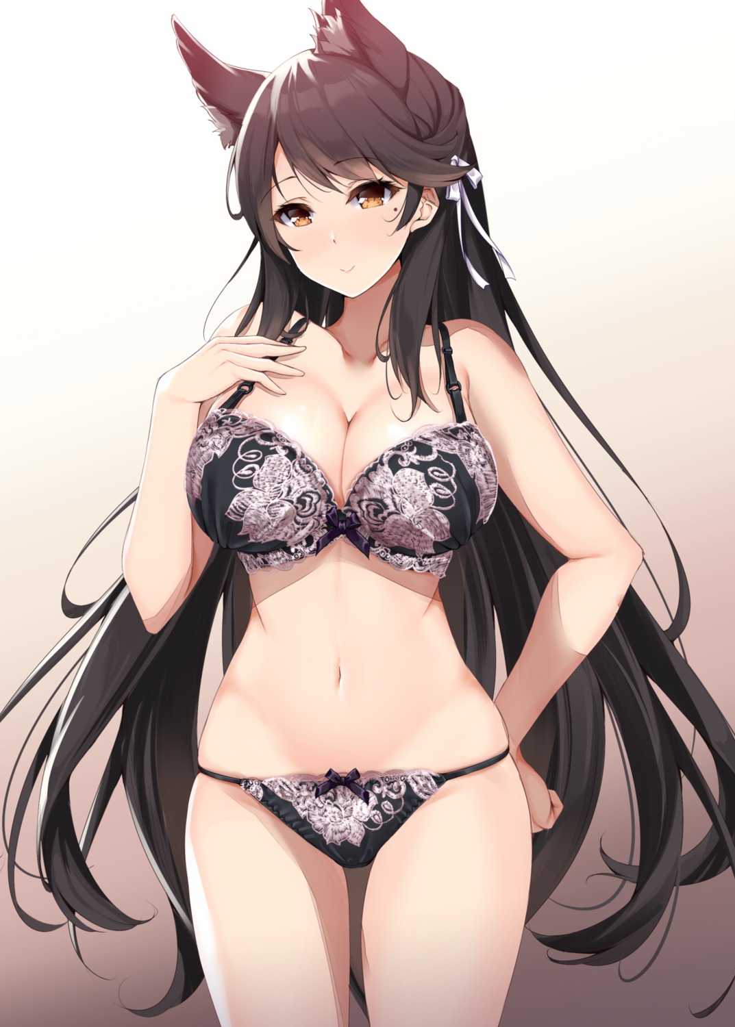 animal_ears atago_(azur_lane) azur_lane bra cleavage fukuda_shuushi lingerie pantsu