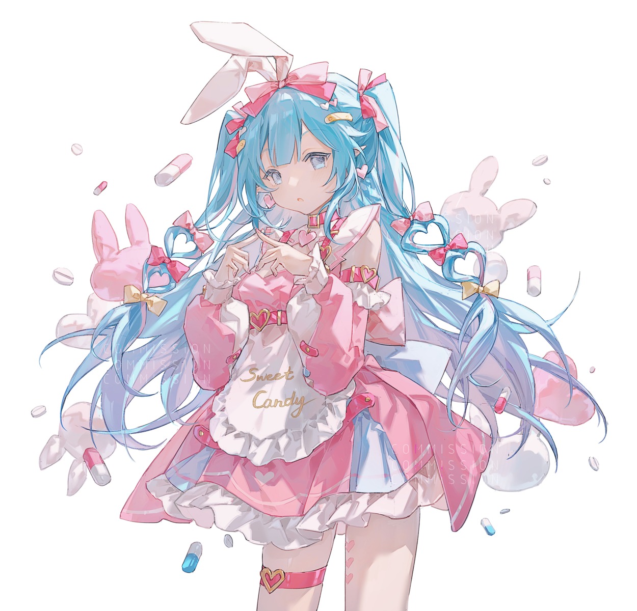 animal_ears bunny_ears dress garter hatsune_miku mechari tattoo vocaloid