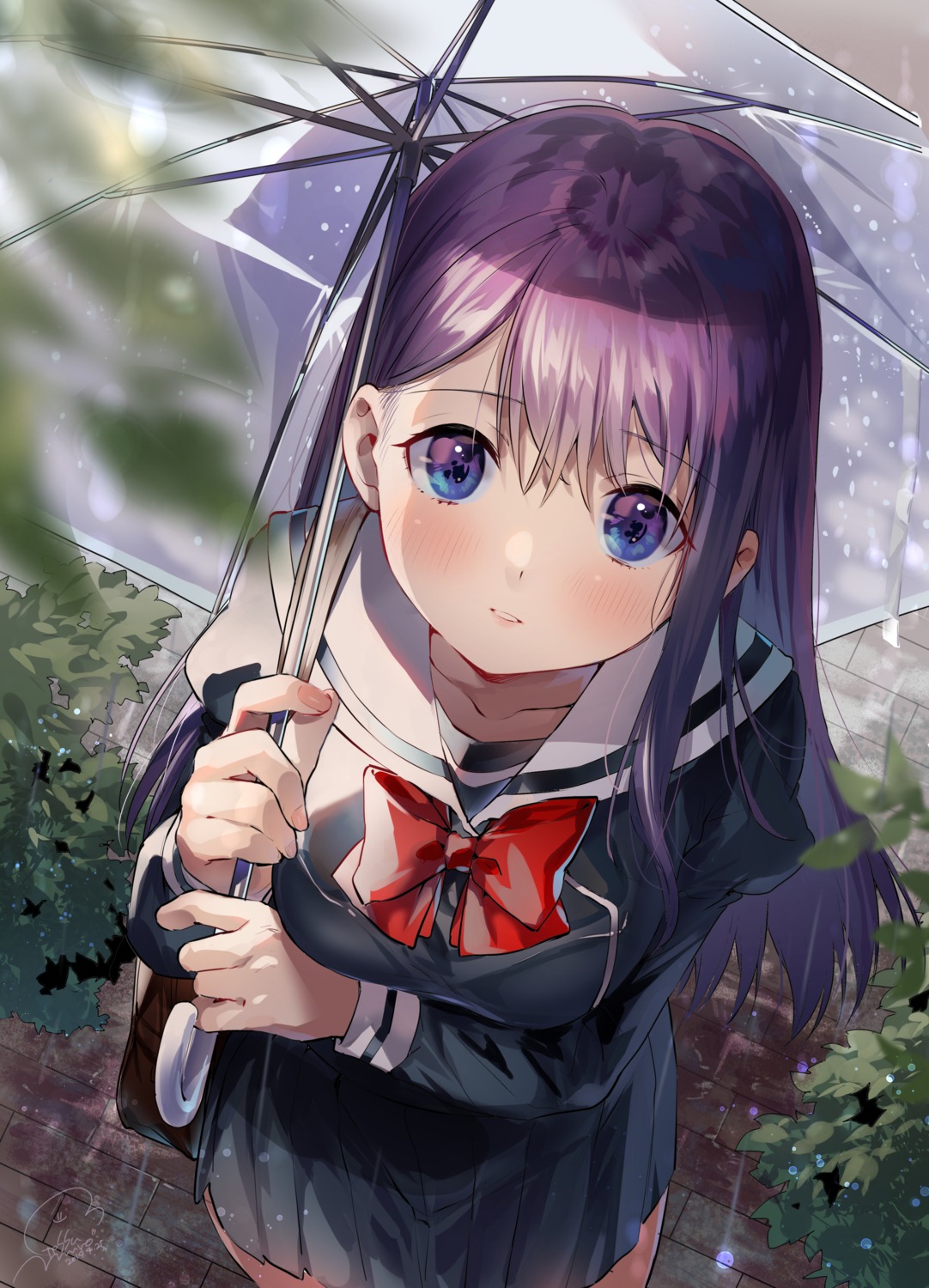 breast_hold geshumaro seifuku umbrella