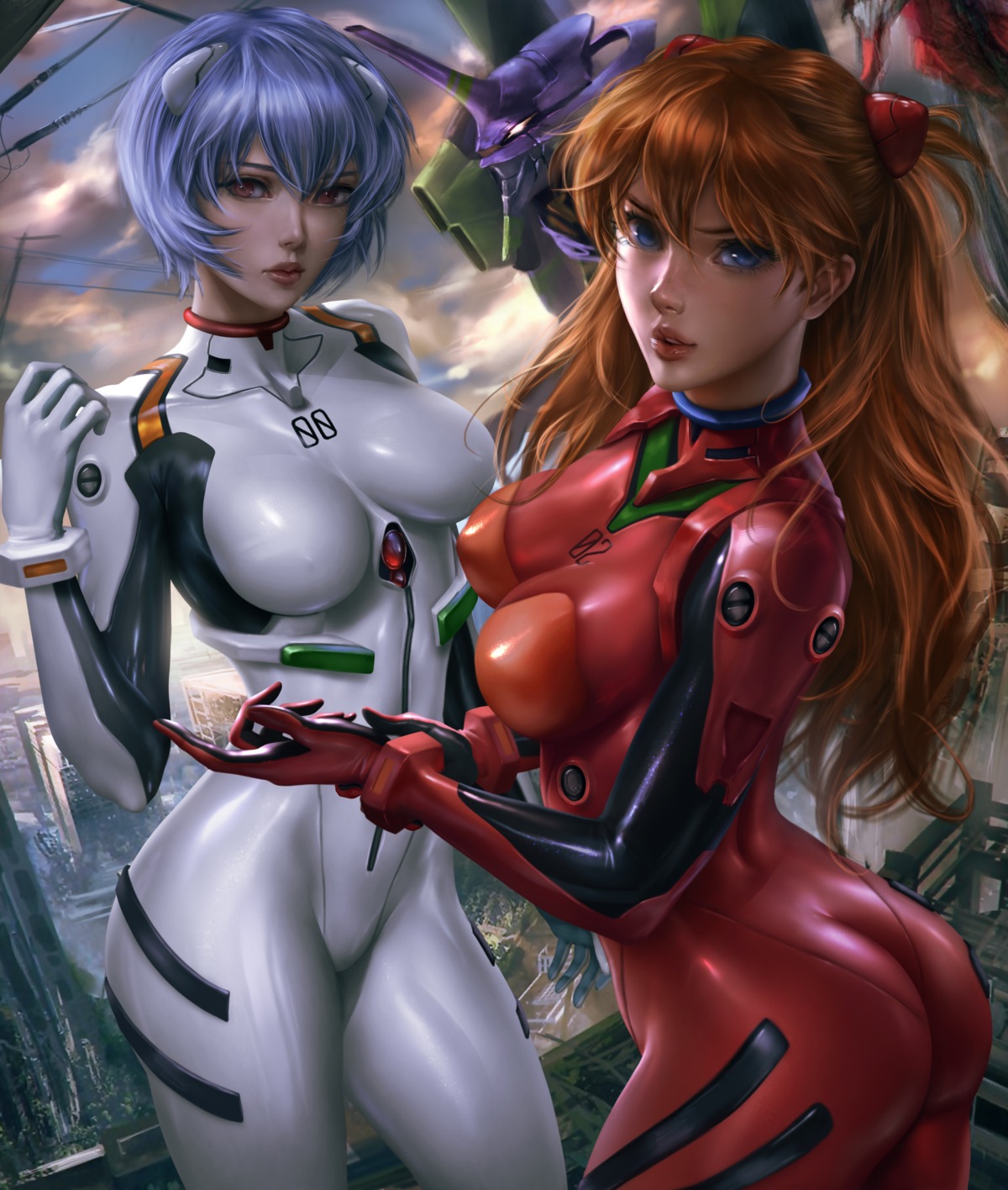 ass ayanami_rei bodysuit erect_nipples eva_01 logan_cure neon_genesis_evangelion souryuu_asuka_langley