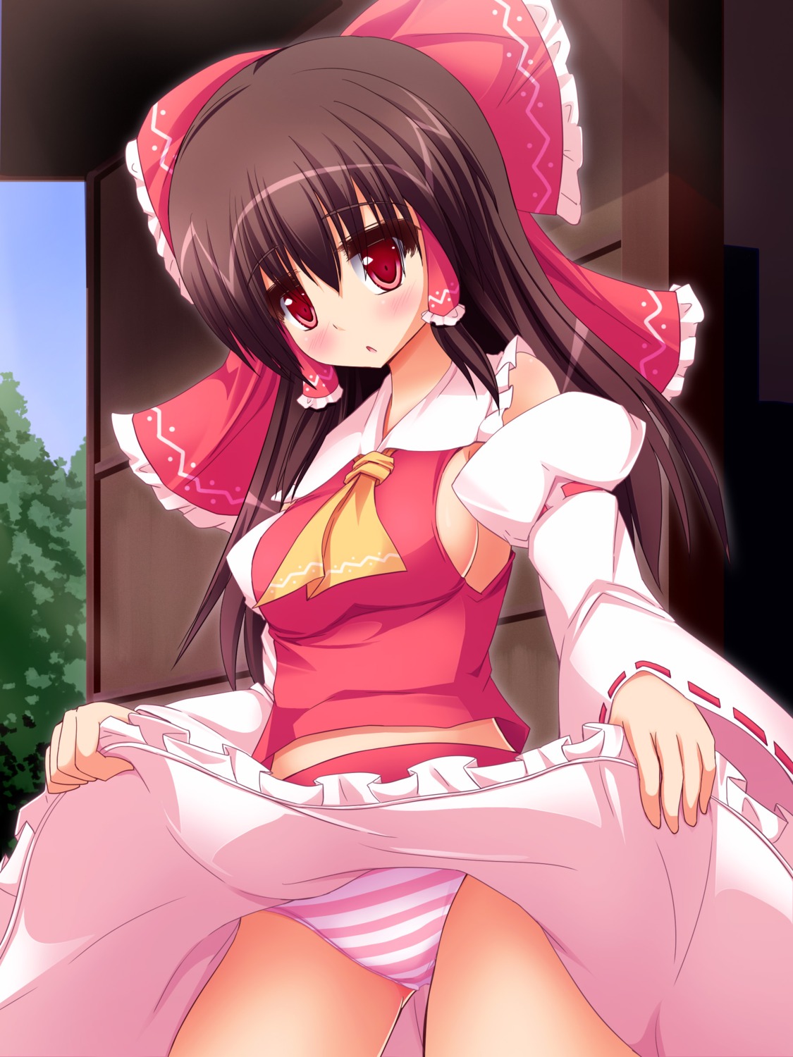 hakurei_reimu liya pantsu shimapan skirt_lift touhou