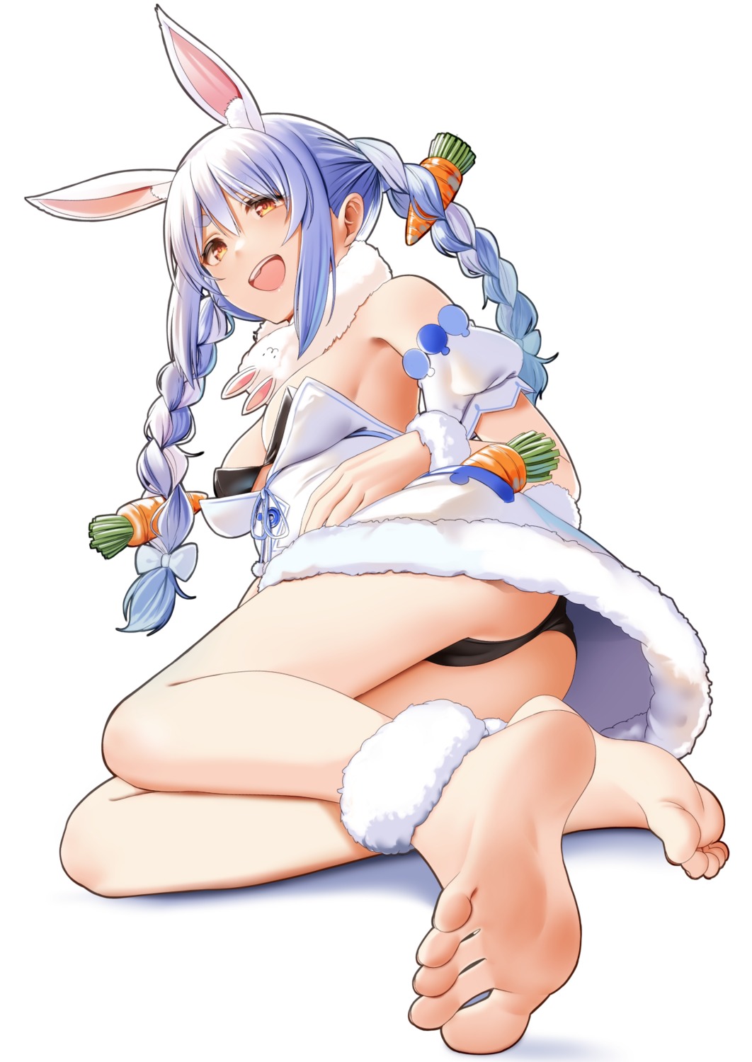 animal_ears ass bra bunny_ears bunny_girl cameltoe casino_(casinoep) dress feet hololive pantsu skirt_lift tail thong usada_pekora