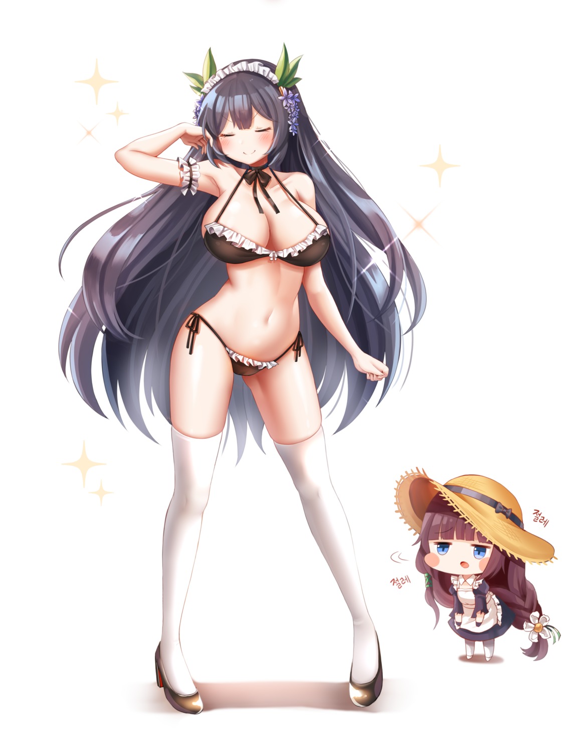 bikini chibi cleavage heels honyang maid swimsuits thighhighs