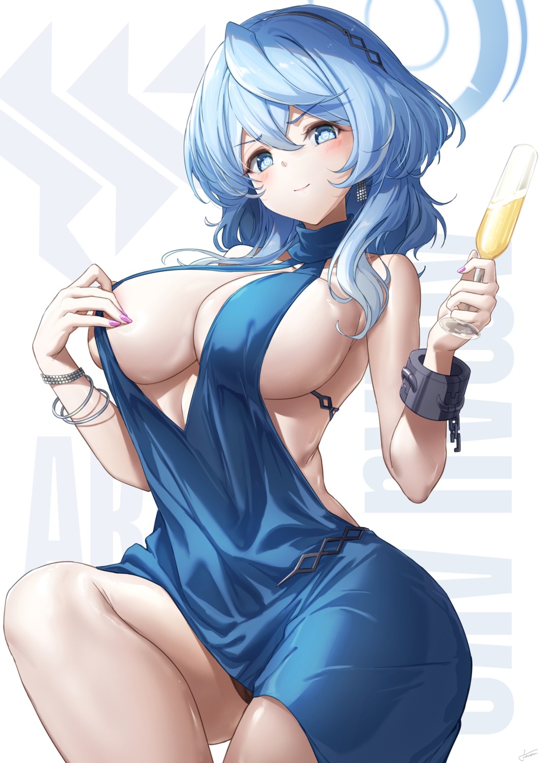 amau_ako blue_archive cameltoe dress halo no_bra pantsu skirt_lift xfate