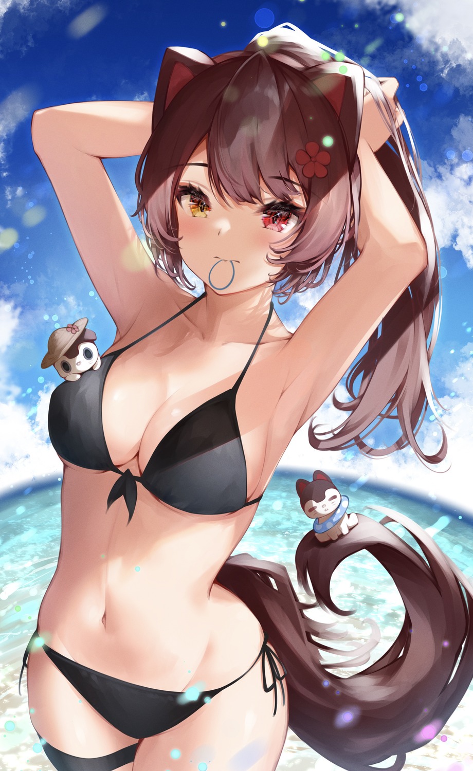 animal_ears bikini garter heterochromia inui_toko inumimi nagori0127 nijisanji swimsuits tail