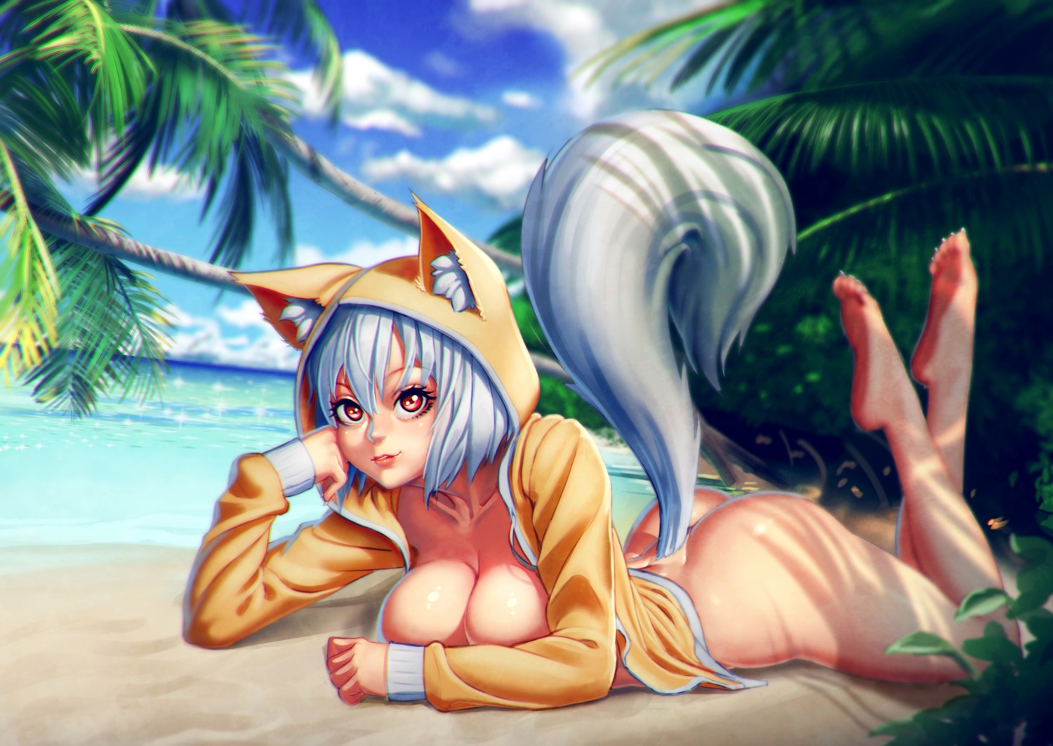 animal_ears ass bottomless breasts cleavage no_bra open_shirt tail xxnikichenxx