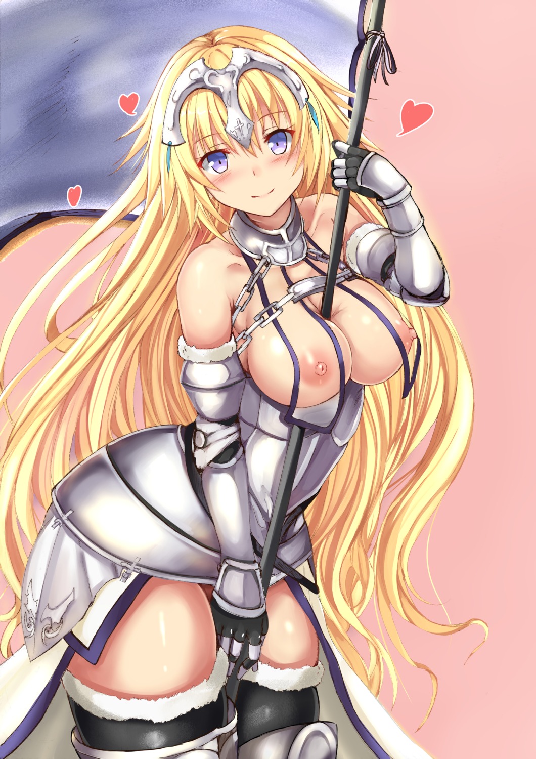 armor breasts fate/apocrypha fate/grand_order fate/stay_night jeanne_d'arc jeanne_d'arc_(fate) nipples no_bra thighhighs uchida_shou weapon