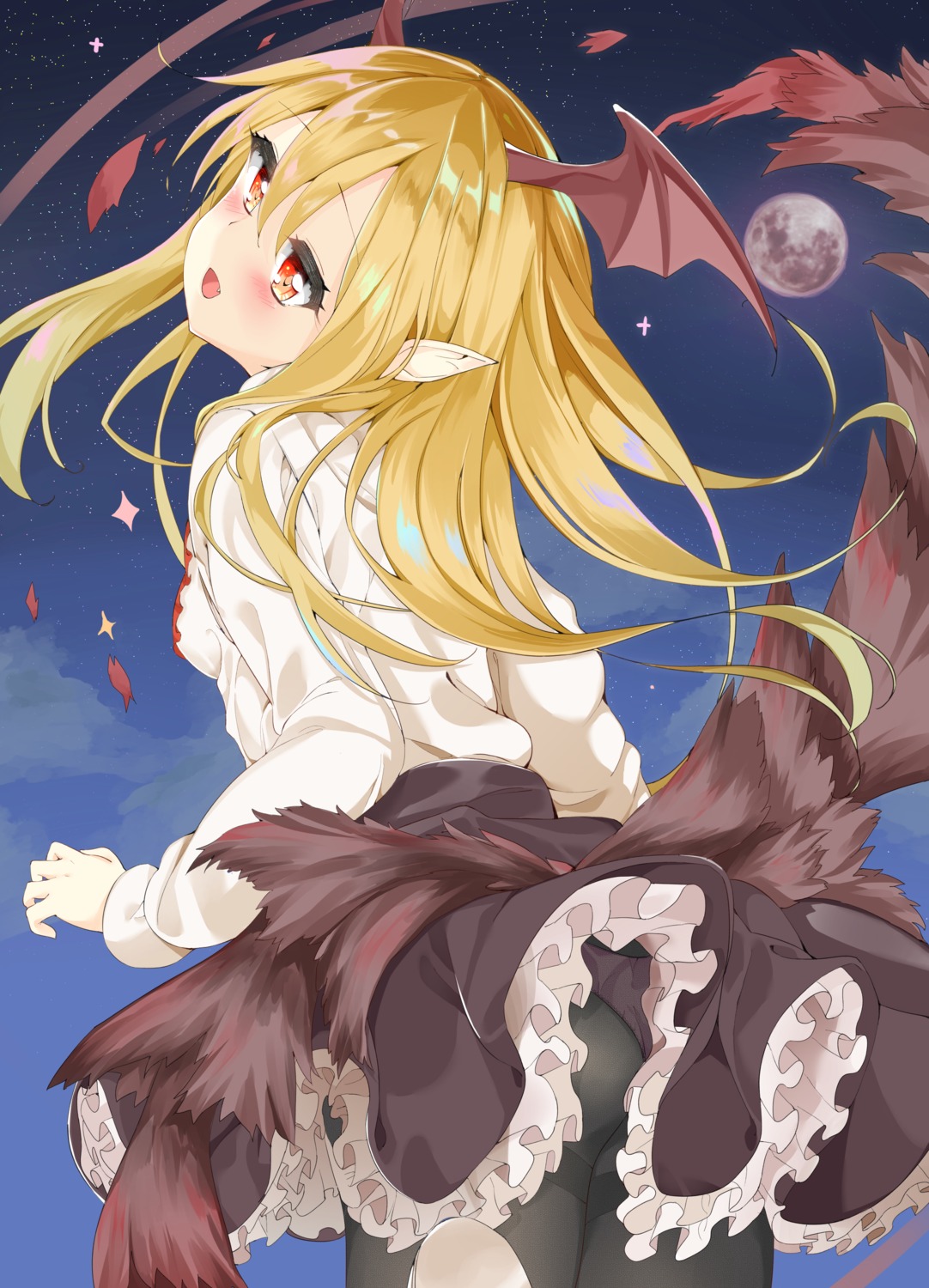 ass granblue_fantasy kamioka_chiroru pantyhose pointy_ears skirt_lift tail vampy_(shingeki_no_bahamut) wings