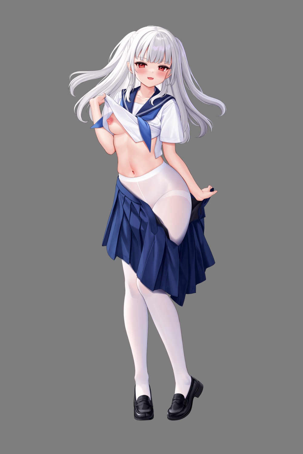 allenes breasts nipples no_bra pantyhose pointy_ears seifuku shirt_lift transparent_png undressing