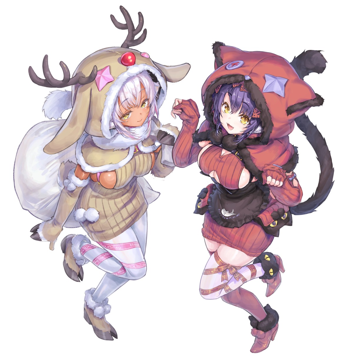 animal_ears christmas cleavage heels horns kuroike_momimi mimi_ch. nekomimi no_bra ore_p_1gou pantyhose tail thighhighs