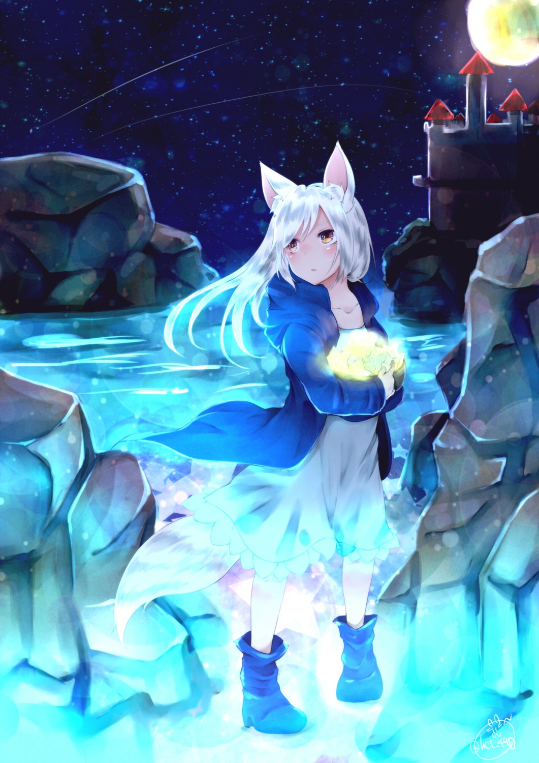 animal_ears chita_(ketchup) dress kitsune tail