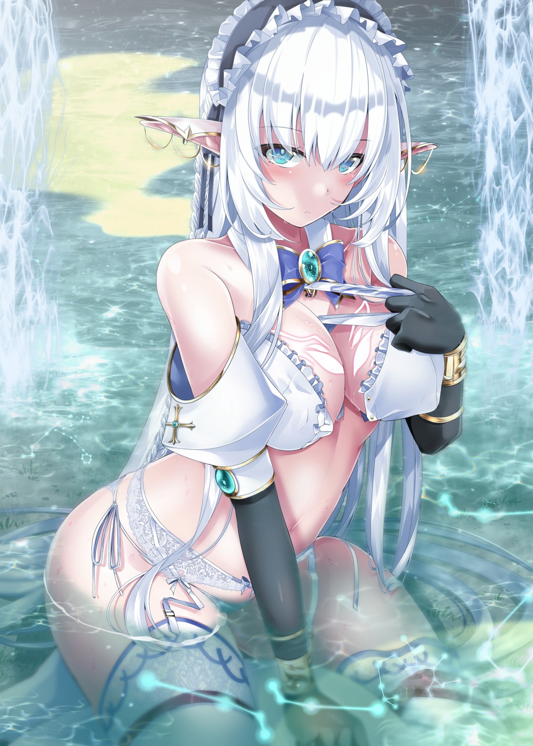 bra elf garter_belt pantsu pointy_ears shirosuzu stockings thighhighs thong