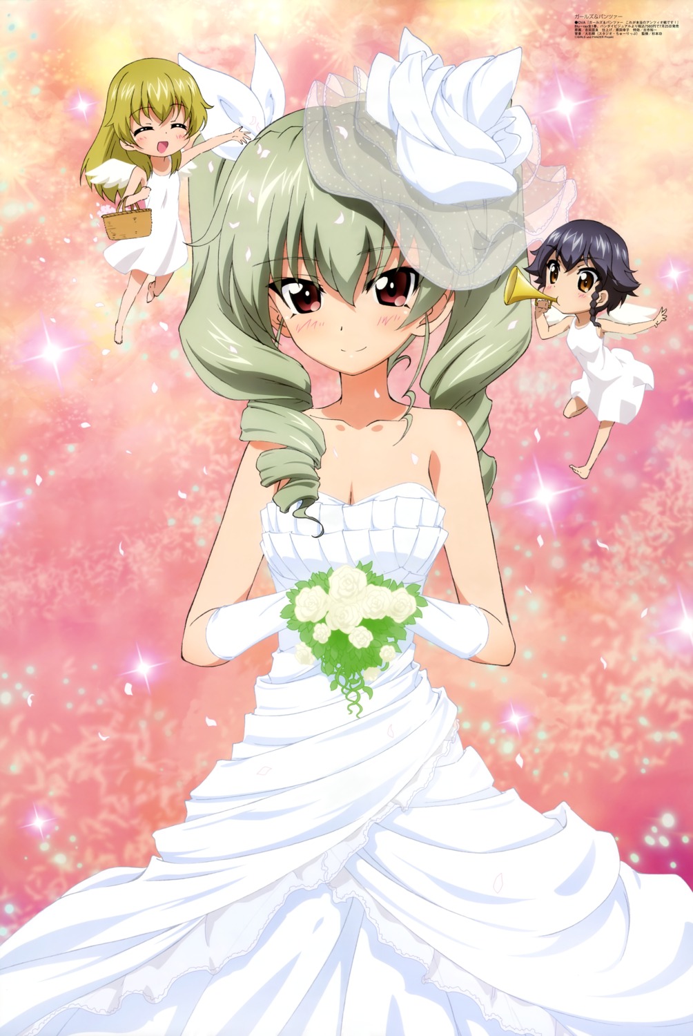 anchovy carpaccio chibi dress girls_und_panzer pepperoni wedding_dress wings yoshida_nobuyoshi