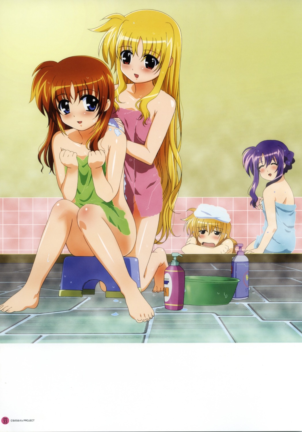 alisa_bannings bathing fate_testarossa mahou_shoujo_lyrical_nanoha naked takamachi_nanoha towel tsukimura_suzuka