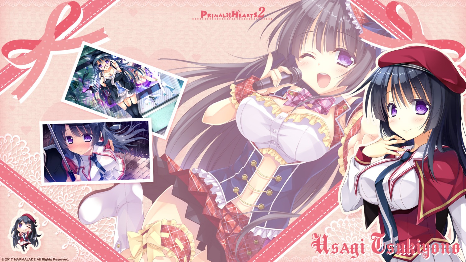 chibi cleavage garter marmalade megane primal_x_hearts_2 sasorigatame seifuku stockings thighhighs tsukiyono_usagi valentine wallpaper