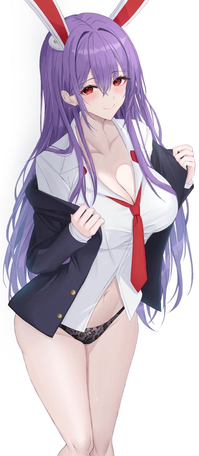 animal_ears bunny_ears cleavage kure:kuroha open_shirt pantsu reisen_udongein_inaba touhou undressing