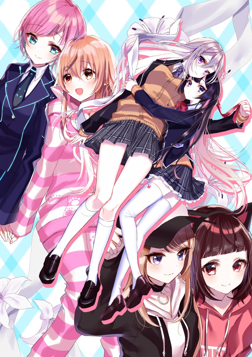 heels higuchi_kaede ienaga_mugi kmnz mc_lita mc_liz misumi nijisanji seifuku sweater thighhighs tsukino_mito yuri yuuhi_riri