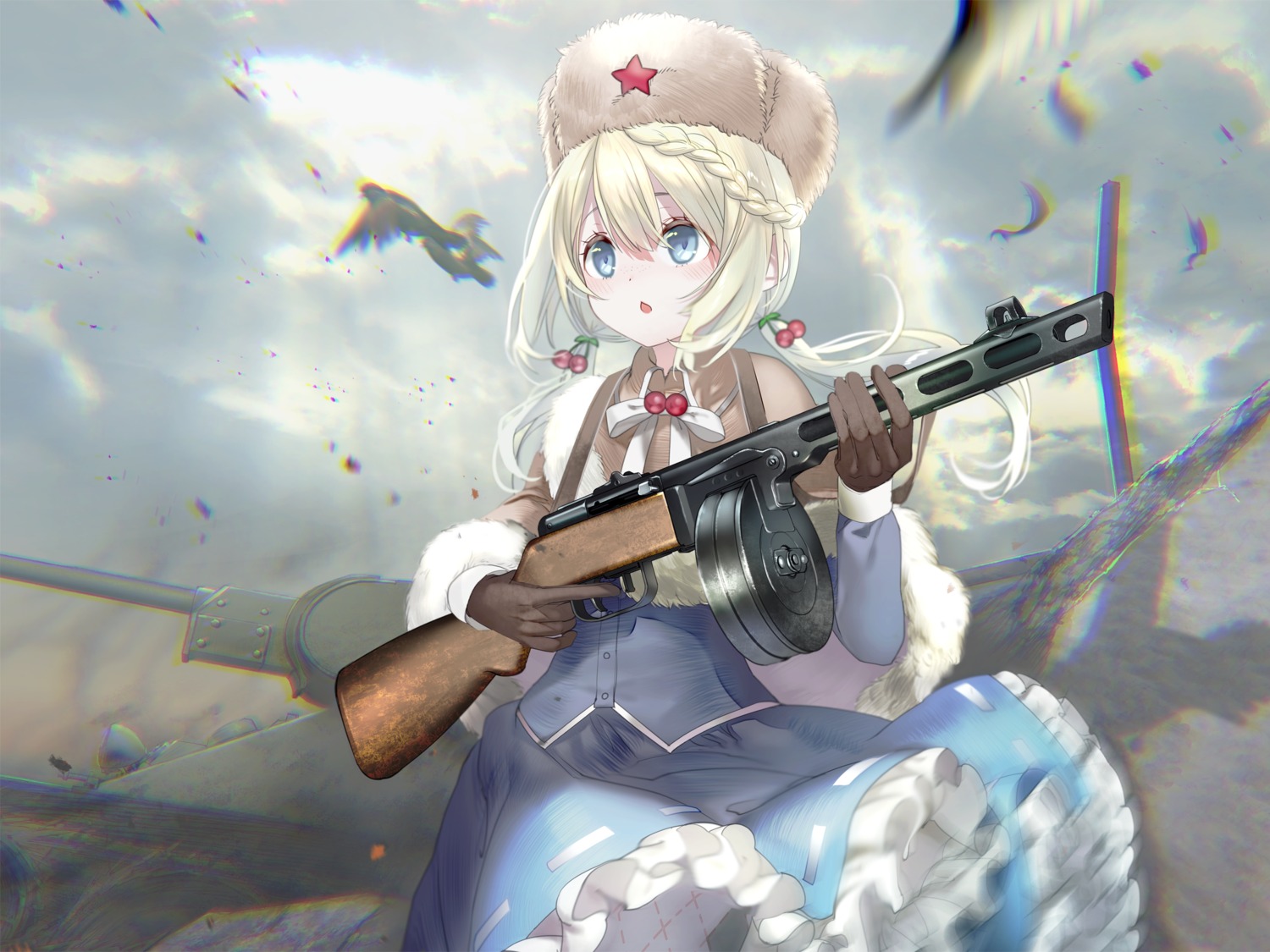 girls_frontline gun pottsness ppsh-41_(girls_frontline) skirt_lift