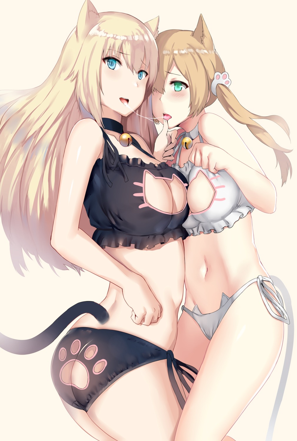 animal_ears ass bismarck_(kancolle) bra hews kantai_collection nekomimi pantsu prinz_eugen_(kancolle) string_panties tail yuri