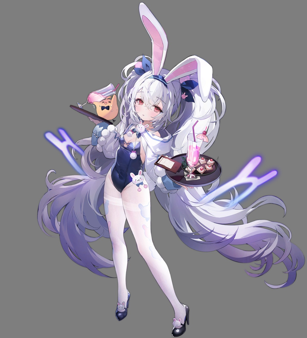 animal_ears azur_lane bunny_ears bunny_girl heels laffey_(azur_lane) loli manjuu_(azur_lane) namyo no_bra pantyhose transparent_png waitress