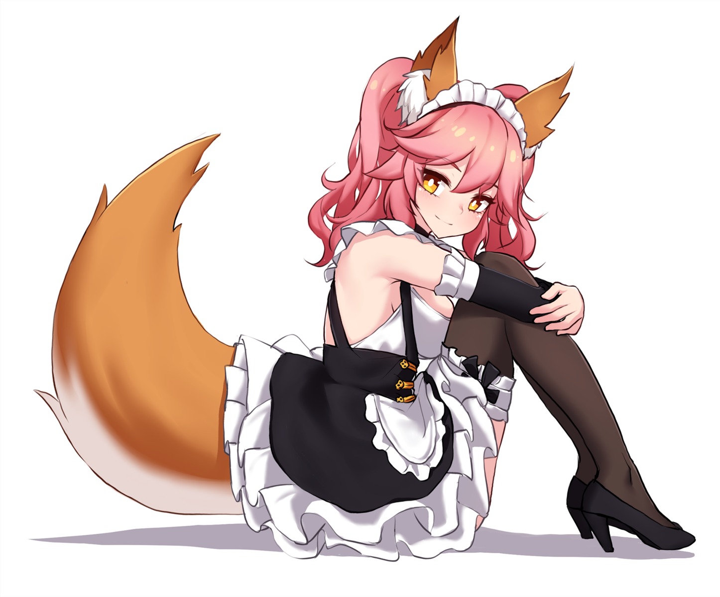 animal_ears fate/extella fate/extra fate/grand_order fate/stay_night heels maid narynn tail tamamo_no_mae thighhighs waitress