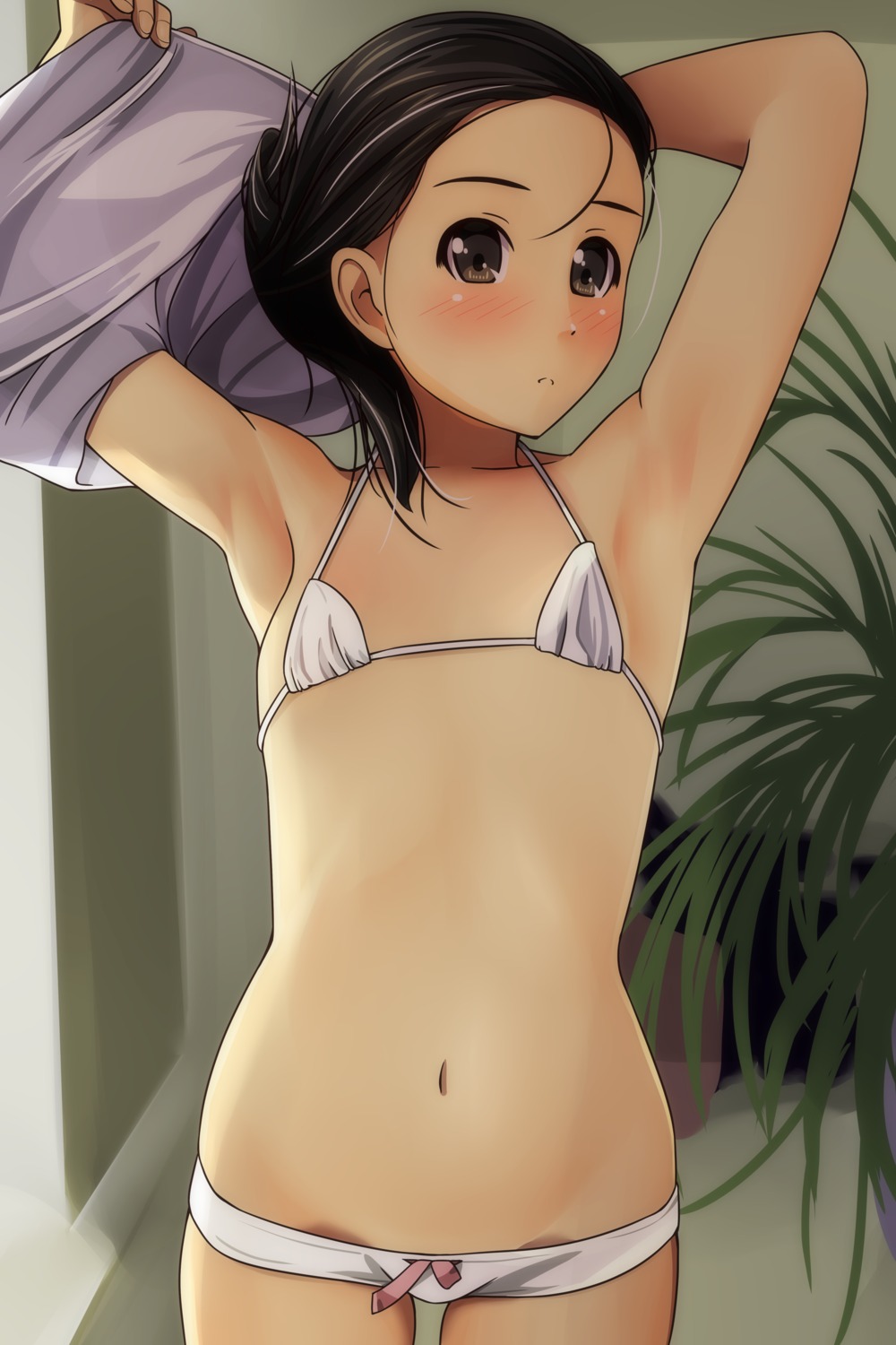 bra matsunaga_kouyou pantsu shirt_lift undressing