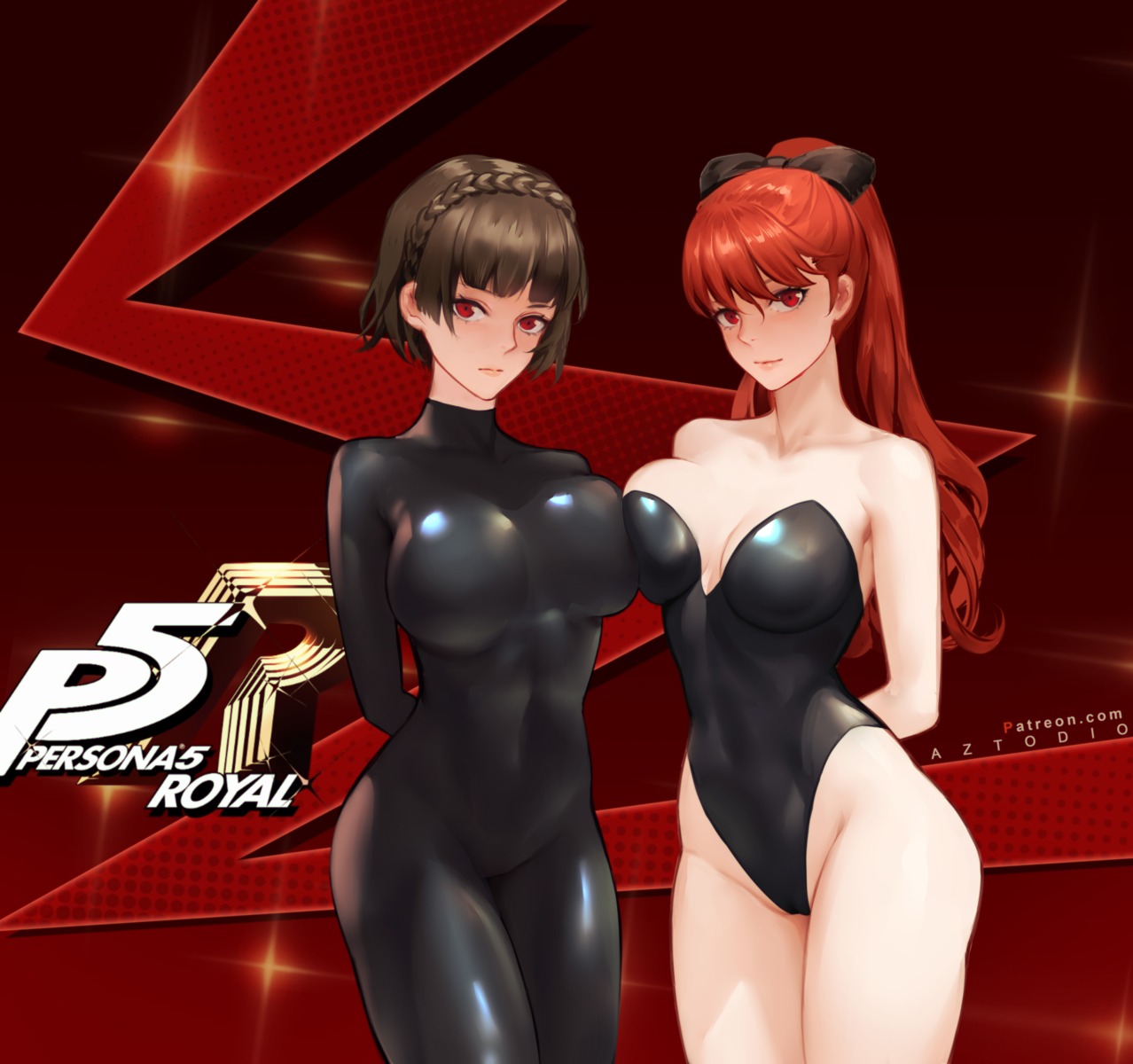 azto_dio bodysuit cameltoe leotard niijima_makoto no_bra persona_5 yoshizawa_kasumi