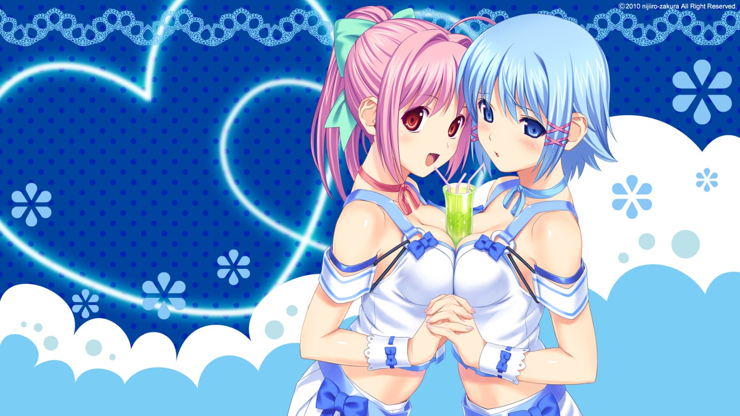 cleavage himuro_rikka hinata_hanabi koutaro symmetrical_docking tropical_kiss twinkle waitress wallpaper