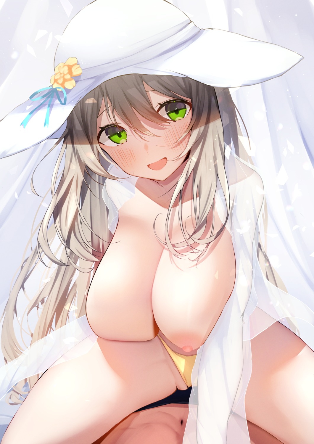 bikini blue_archive breasts izayoi_nonomi nidaime nipples no_bra open_shirt see_through swimsuits