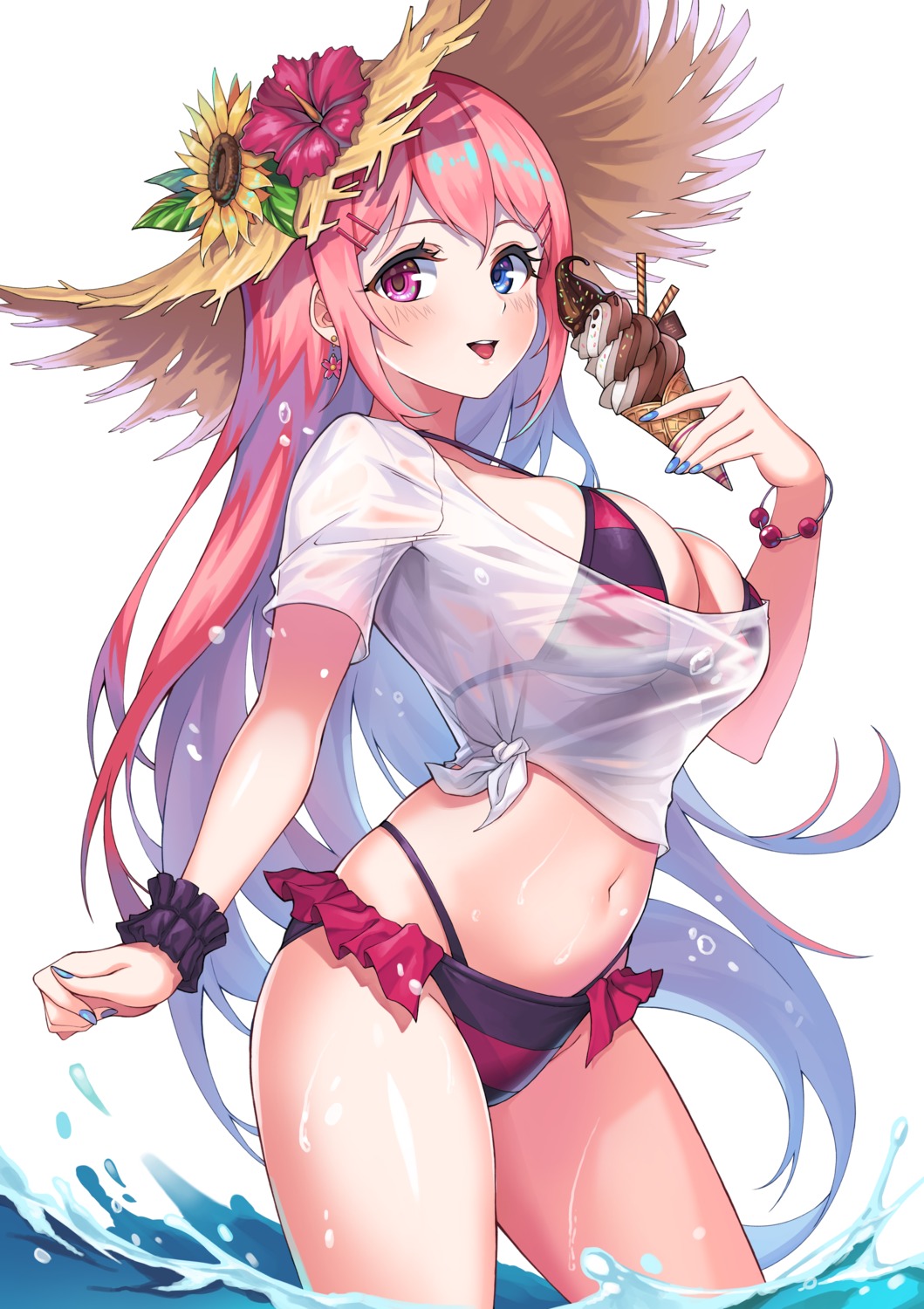 bikini chlgo08 heterochromia open_shirt see_through shirt_lift swimsuits wet wet_clothes