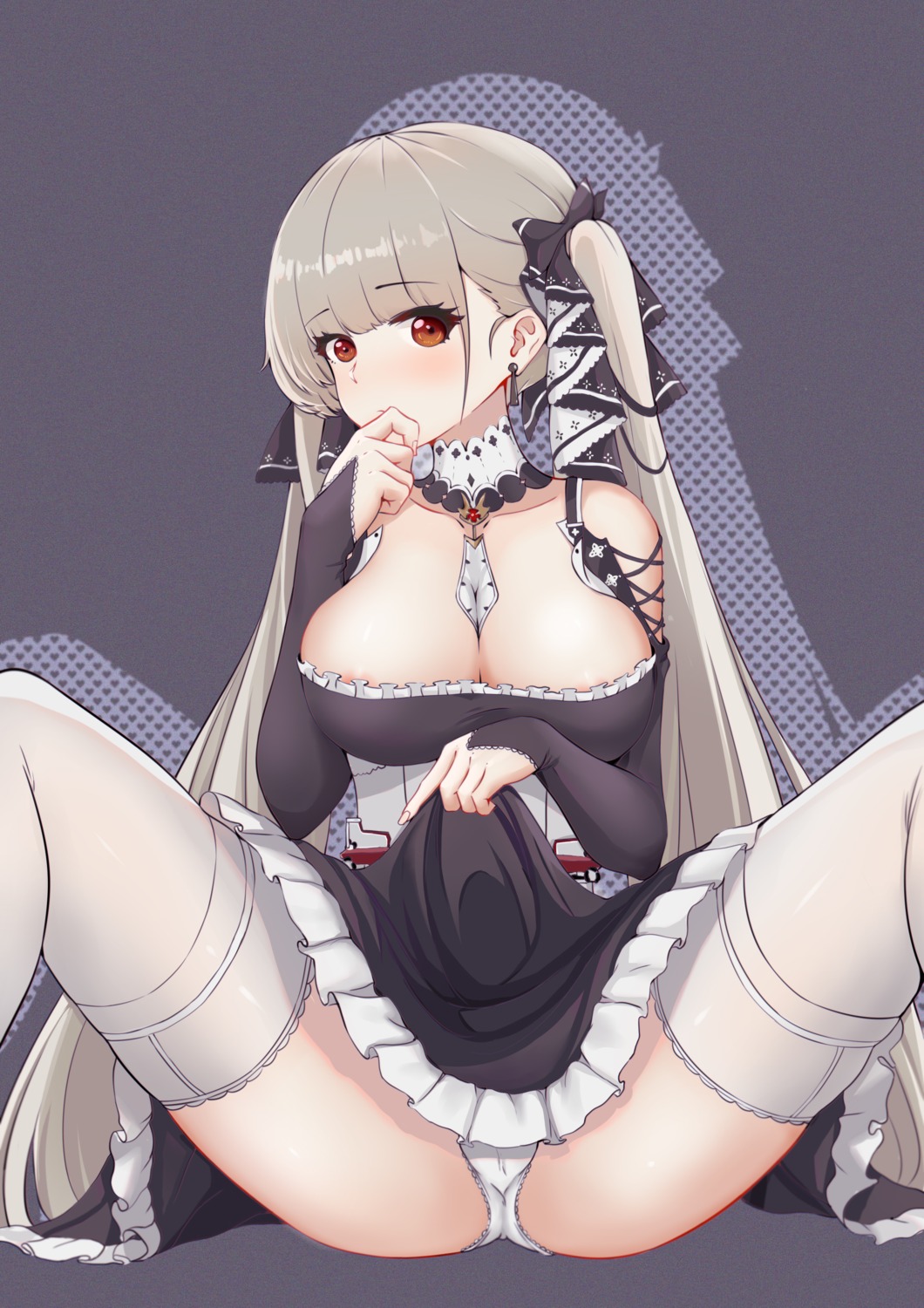 azur_lane formidable_(azur_lane) gothic_lolita lolita_fashion no_bra pantsu skirt_lift thighhighs yu_chang_(42680610)