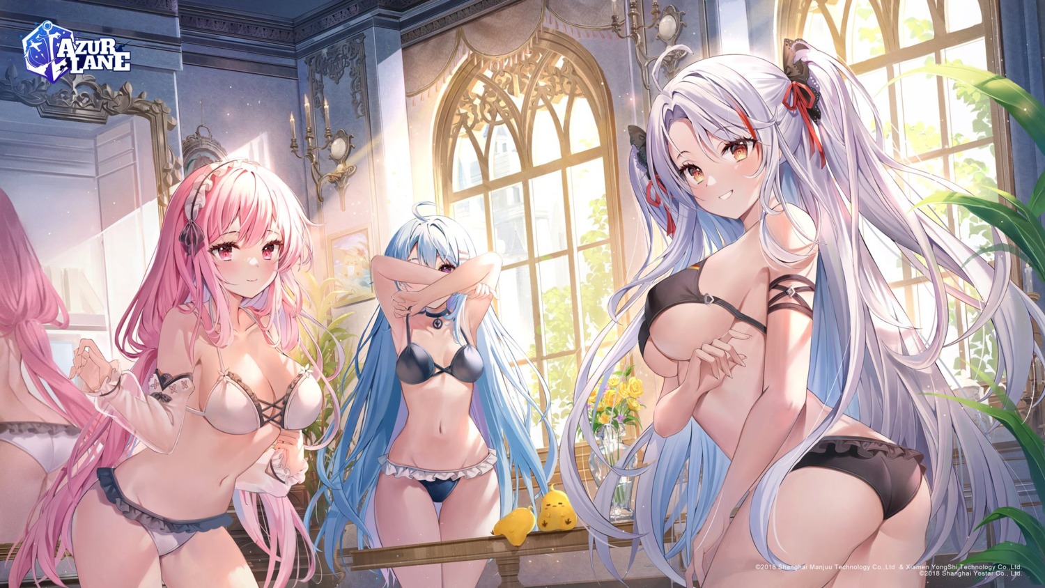 ass auro_drm azur_lane bikini erect_nipples helena_(azur_lane) manjuu_(azur_lane) perseus_(azur_lane) prinz_eugen_(azur_lane) see_through swimsuits thong