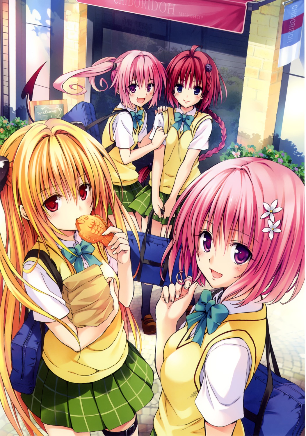 garter golden_darkness kurosaki_mea momo_velia_deviluke nana_asta_deviluke seifuku tail to_love_ru to_love_ru_darkness yabuki_kentarou