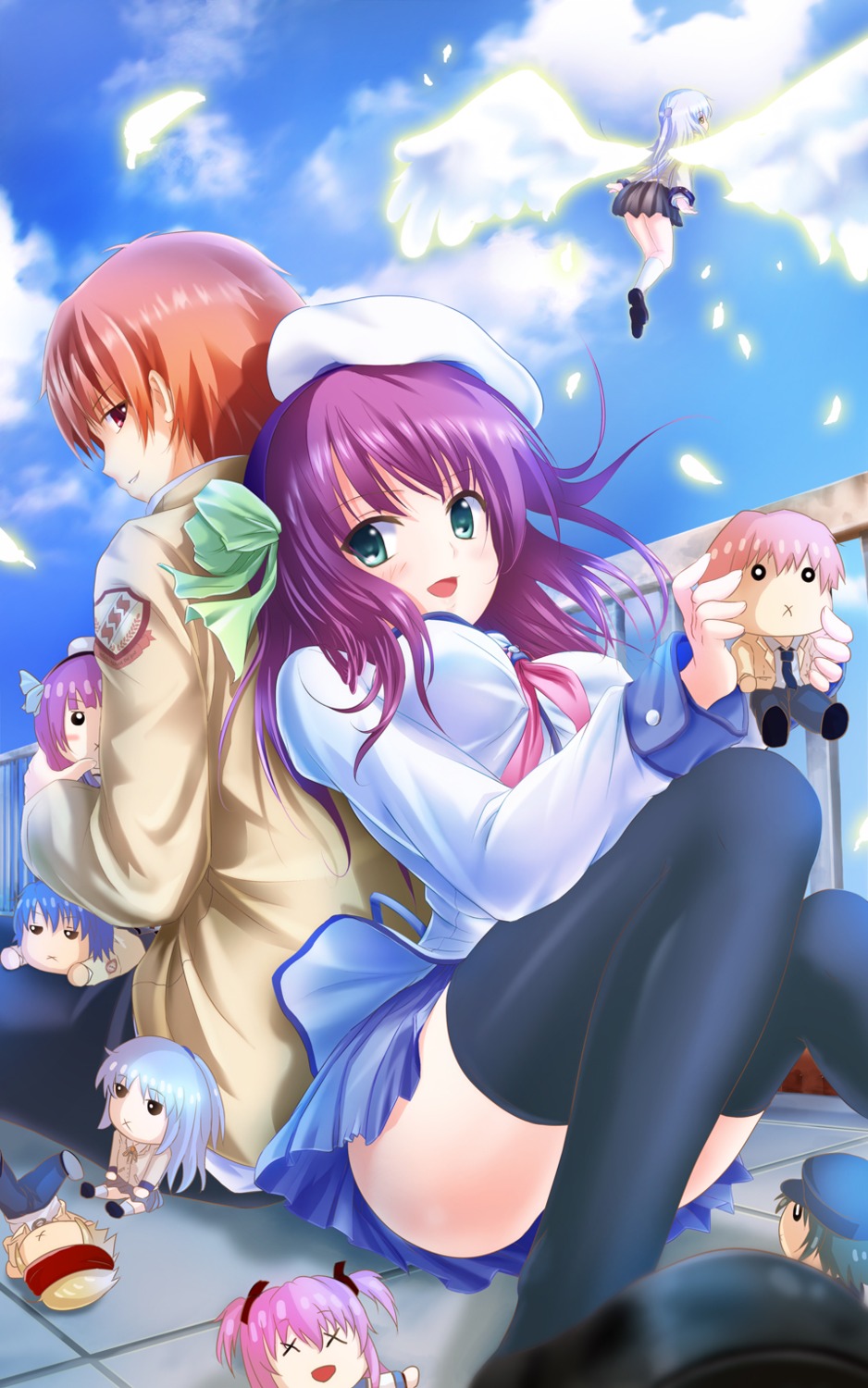 angel_beats! hinata_hideki nakamura_yuri naoi_ayato nisson otonashi_yuzuru seifuku tachibana_kanade thighhighs tk_(angel_beats!) wings yoshioka_yui