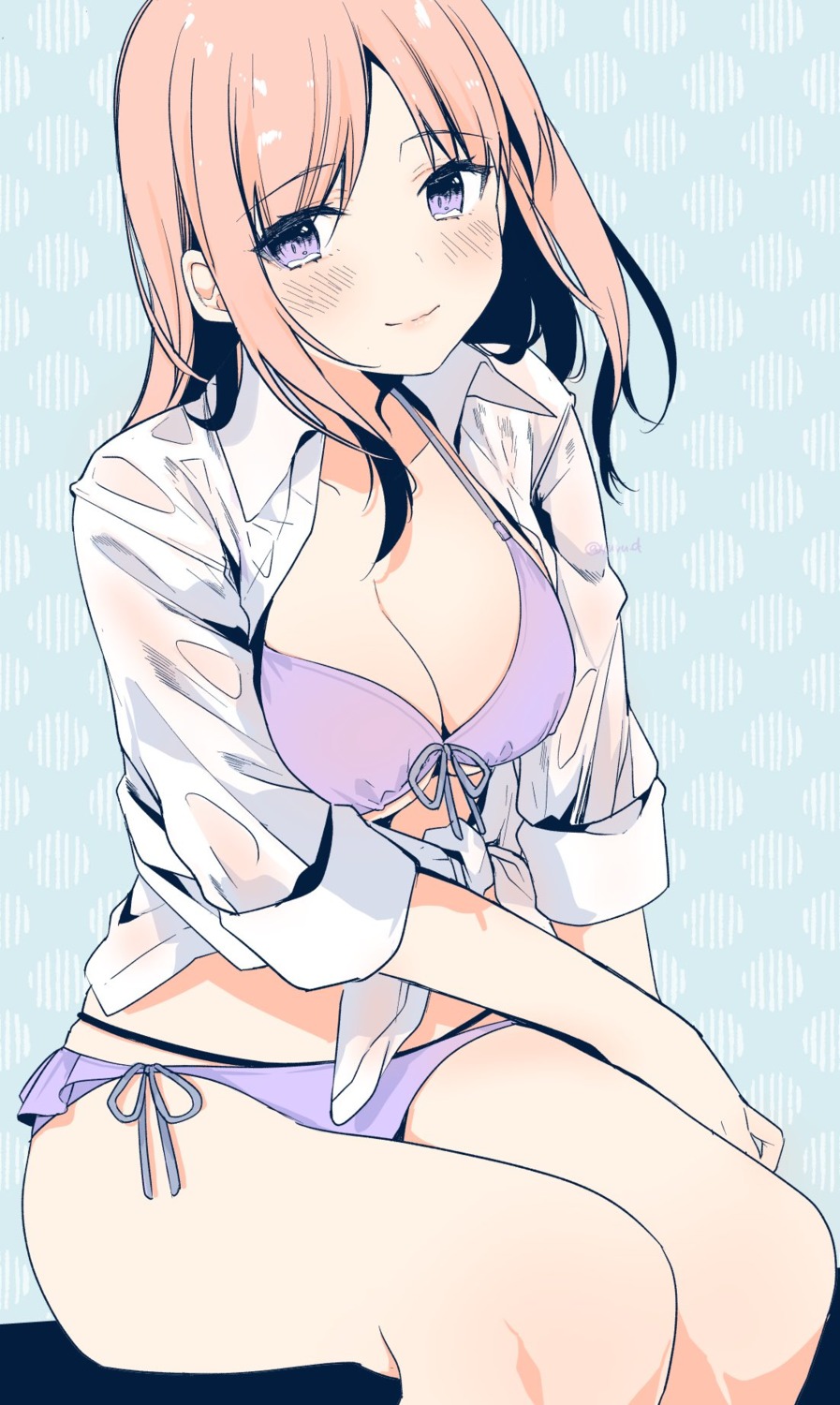 bikini dress_shirt open_shirt see_through sketch swimsuits wet_clothes yu_yu