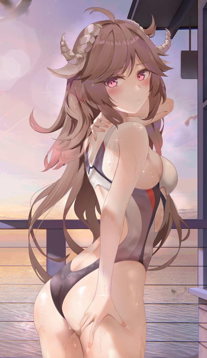 animal_ears arknights ass eyjafjalla_(arknights) horns ru_zhai swimsuits