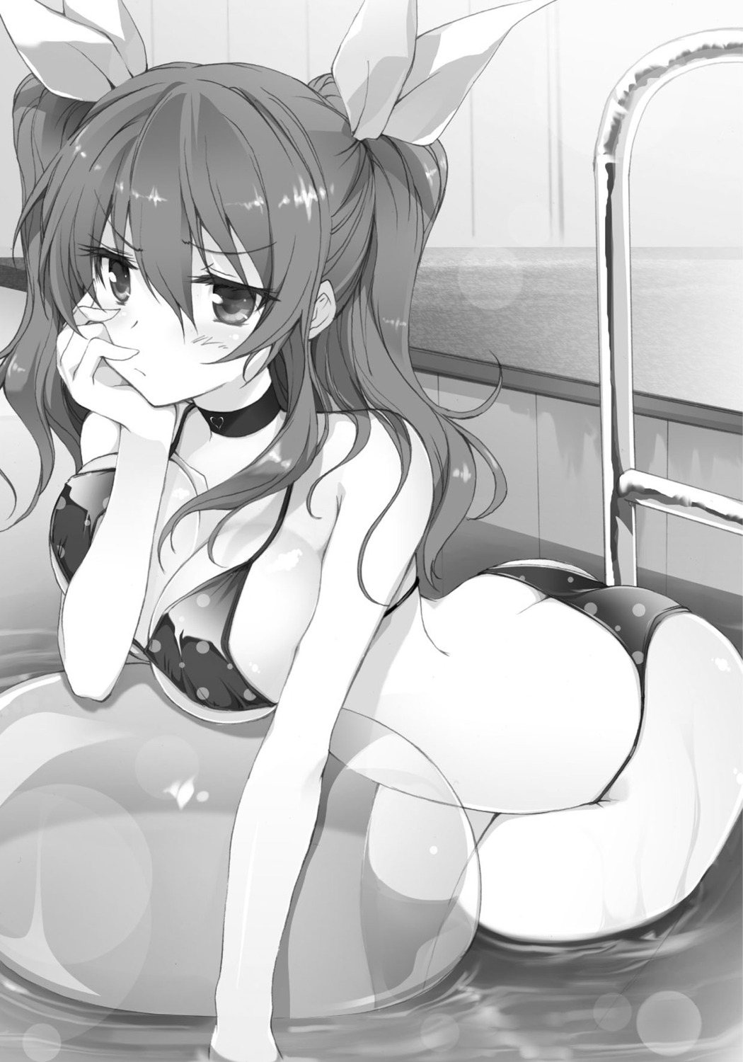 bikini breast_hold monochrome rakudai_kishi_no_cavalry stella_vermillion swimsuits underboob wet won_(az_hybrid)