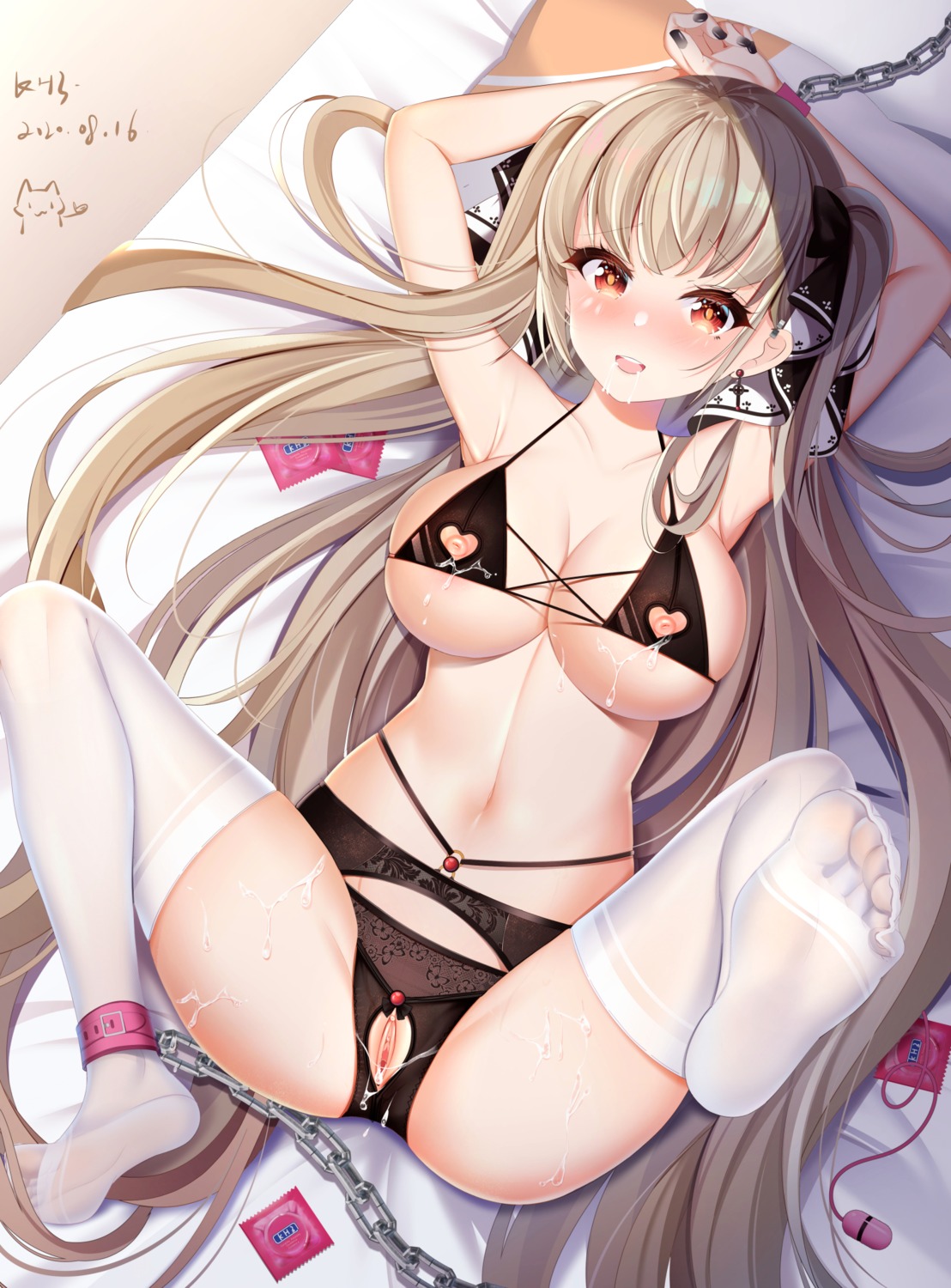 azur_lane bondage bra cum feet formidable_(azur_lane) miaogujun nipples pantsu pussy thighhighs uncensored