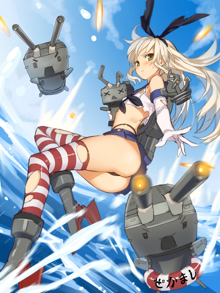 ass kantai_collection loli pantsu rensouhou-chan shimakaze_(kancolle) thighhighs torn_clothes yangsion