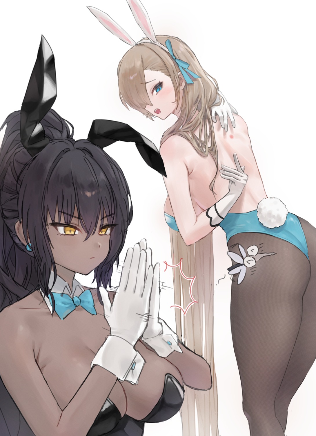 animal_ears blue_archive bunny_ears bunny_girl ichinose_asuna kakudate_karin no_bra pantyhose pisik tail