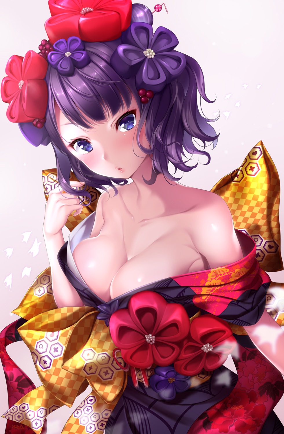 cleavage fate/grand_order katsushika_hokusai_(fate) kimono niro open_shirt