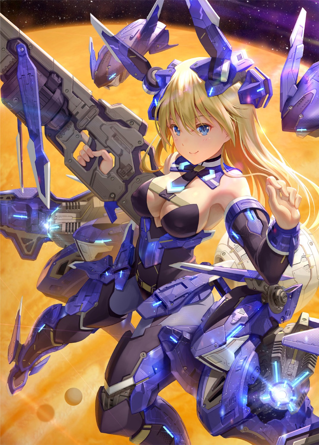 alice_gear_aegis bodysuit cleavage erect_nipples gun mecha_musume no_bra pinakes virginia_glynnberets