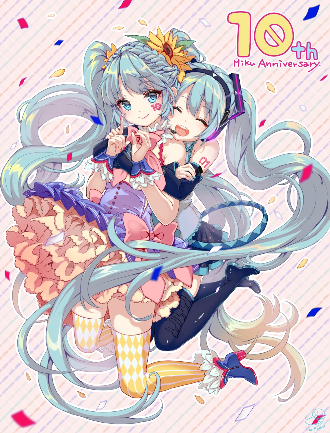 hatsune_miku headphones heels pisuke tattoo thighhighs vocaloid