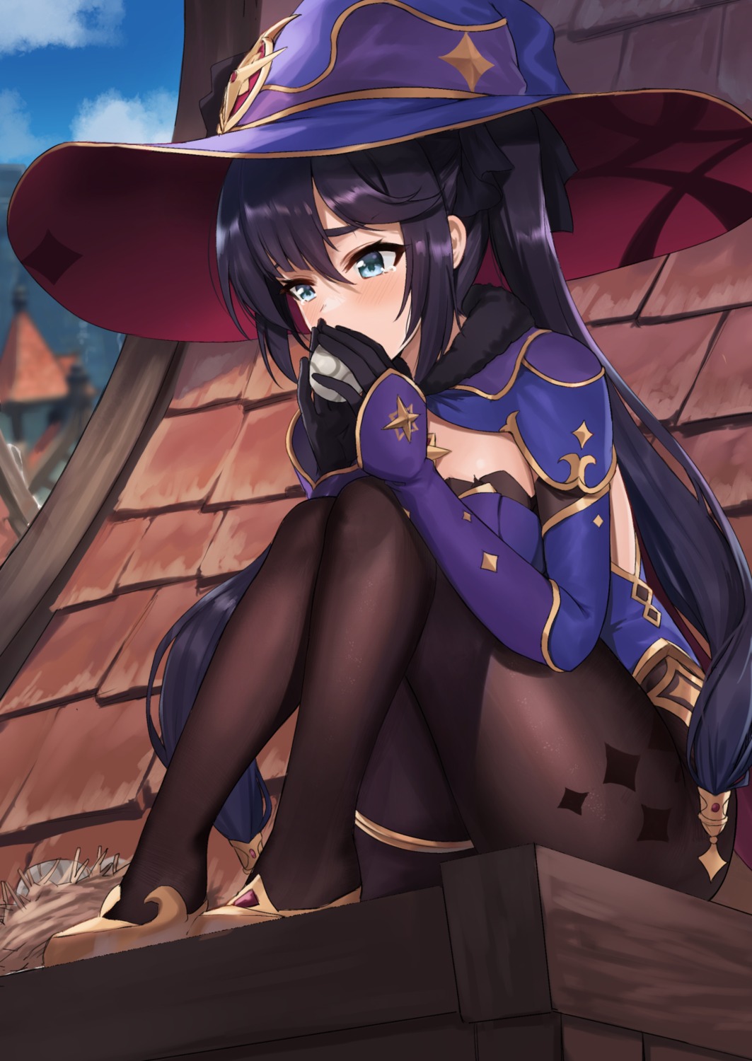 ayul_(ayulneri_92) garter genshin_impact mona_megistus pantyhose witch